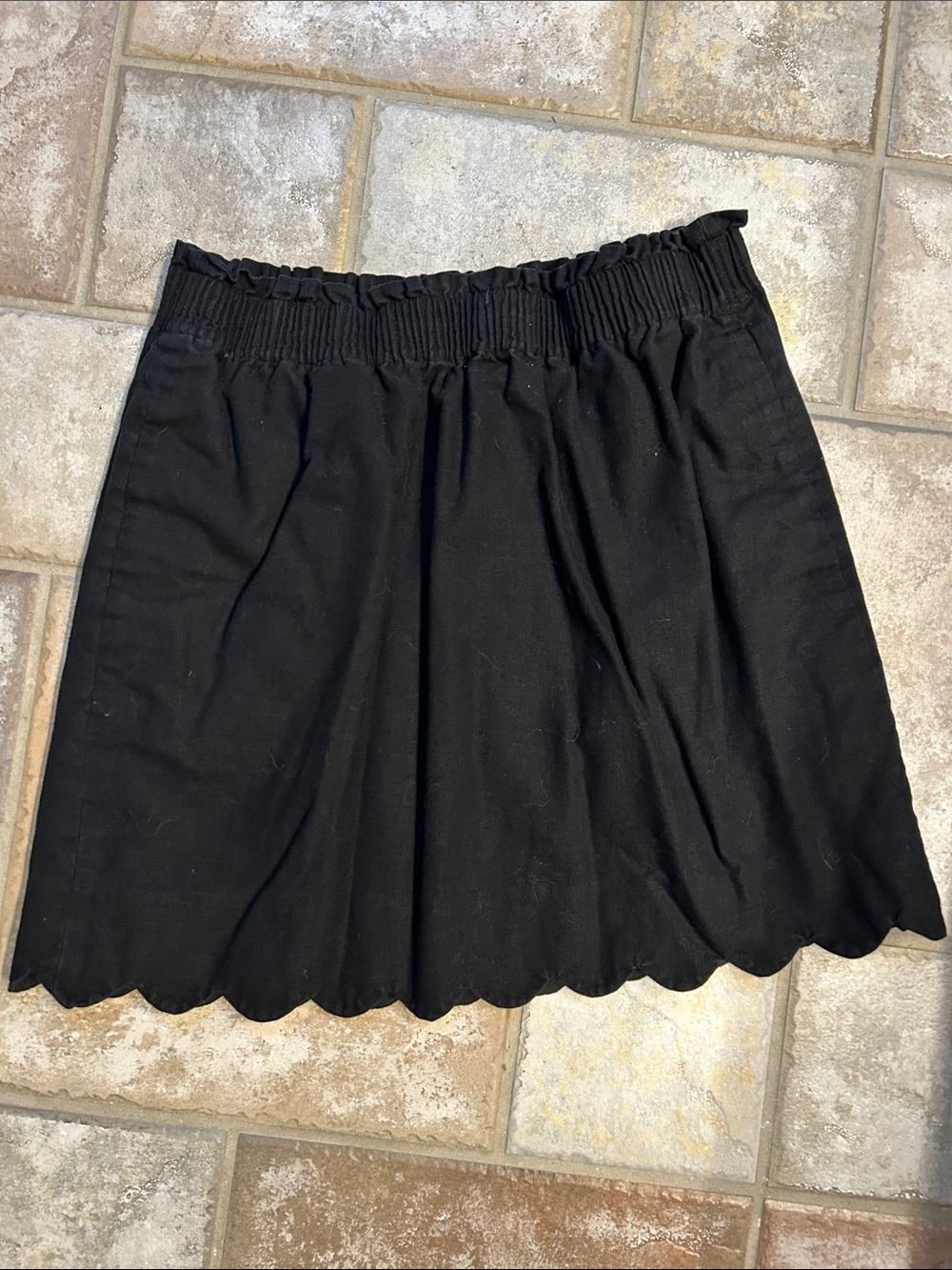 J. Crew Black Scalloped Hem Elastic Waist linen skirt